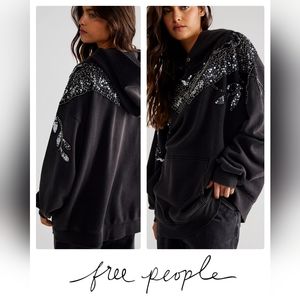 FREE PEOPLE Sequin Hoodie We the Free GLAM Sweatshirt BLACK XS NEW in bag WAS268